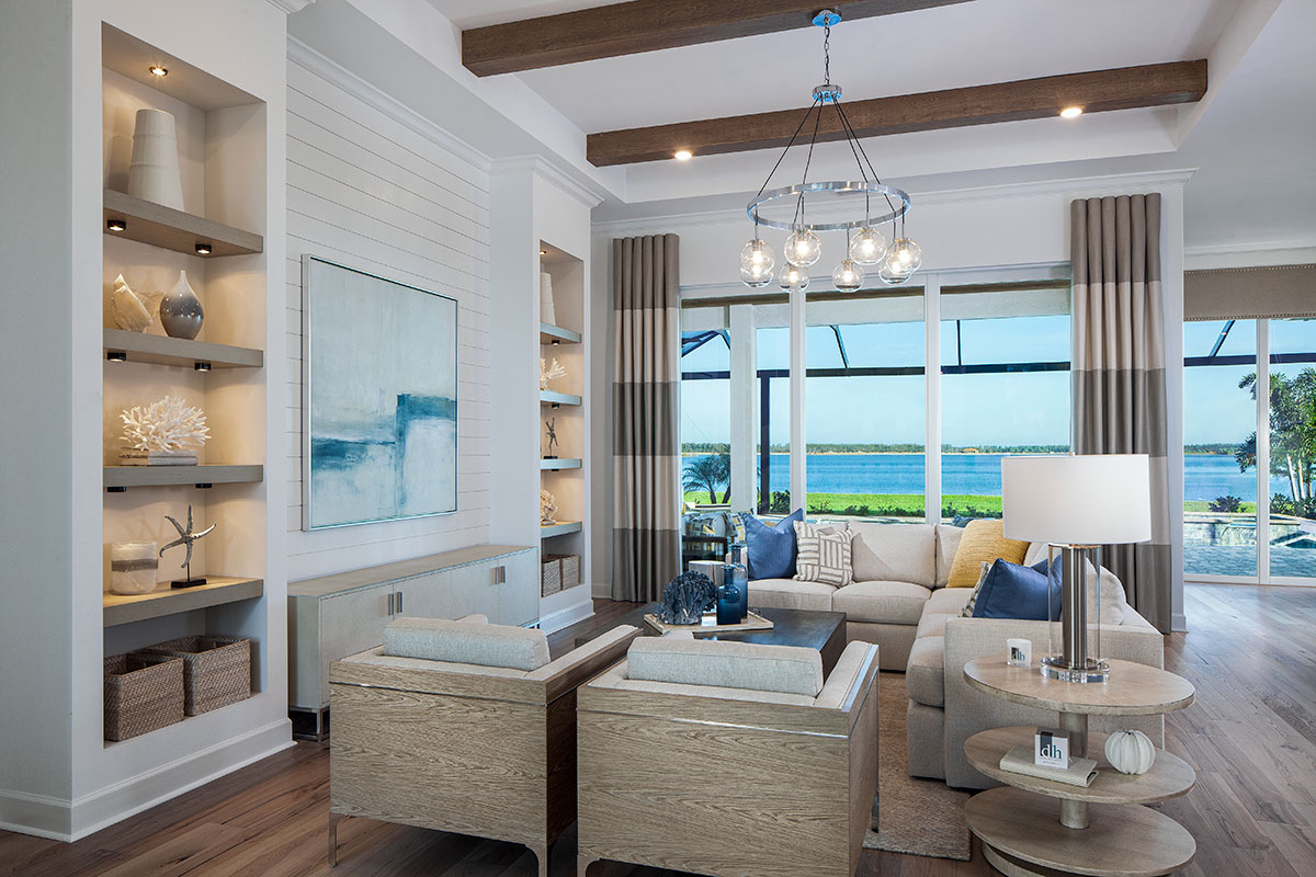 living room interior design at Iris Wild Blue Naples by Diana Hall Design